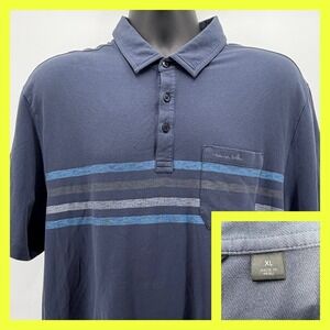 TravisMathew Polo Shirt Mens XL Blue Striped Pocket Pima Cotton Golf Performance